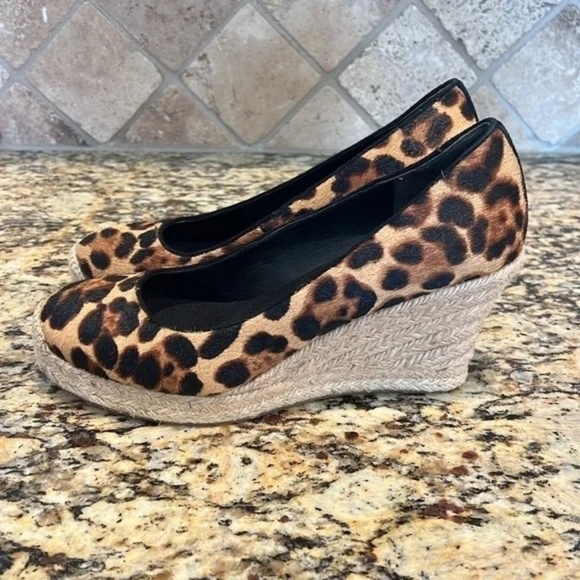 J. Crew Collection Seville Espadrille Wedge Leopard Calf Hair Size 7 - Picture 7 of 11